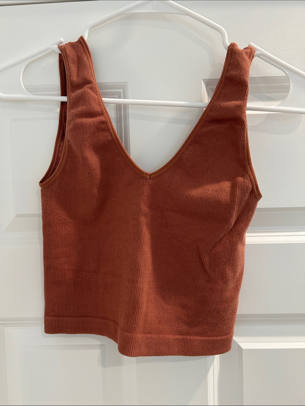 By Together Ribbed V-Neck Cropped Tank in Rust